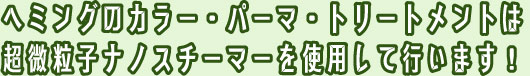 ヘミングのカラー・パーマ・トリートメントは 超微粒子ナノスチーマーを使用して行います！